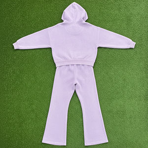 Hot Selling Casual Wear Crop <b>Top</b> Zip Up Hoodie & Flare Jogger Sweatsuit 100% Cotton Heavyweight Winter <b>Warm</b> Tracksuit For <b>Women</b> - Product Image 2