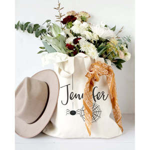 Personalized Name Open Closure Solid Color Spider Cotton Canvas Tote Bag - Product Image 5
