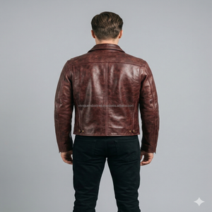 Chaqueta Bomber Vintage de Cuero para Hombre, Color Negro Borgoña, Lista para Enviar, con Logotipo Frontal - Product Image 6