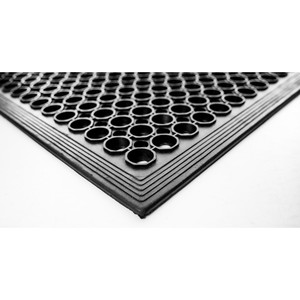 Paillasson d'entrée réversible MONA noir 90x150x1.2cm, motif moderne à anneaux Jet-Line pour extérieur, idéal pour le bureau et la cuisine - Product Image 1