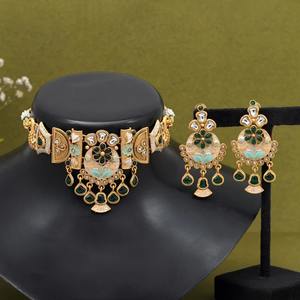 Fasion <b>Jewellery</b> NECKLACE <b>SET</b> - KUNDAN & ANTIQUE - NECKLACE <b>SET</b> - Dubai Gold Plated Earrings and Pendant J - Product Image 2