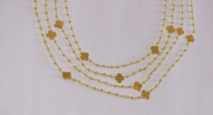 Gold Plated Peridot Flower Charms <b>Rosary</b> Chain 3mm Glass Beads Wire Wrapped Beaded Chain for DIY Jewelry Making Necklace - Product Image 3