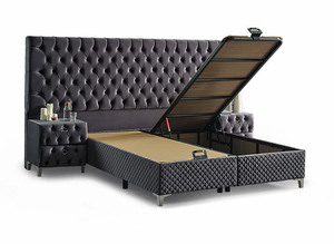 Cama ancha de diseño italiano cama doble con mesita de noche muebles de habitación principal para Hotel Villa cama de almacenamiento - Product Image 4