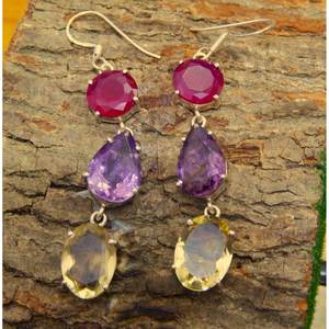 Boucles d'oreilles multi-pierres naturelles en argent sterling 925 véritable cadeau d'anniversaire de mariage en pierre de topaze pour ses bijoux de mariage élégants - Product Image 1