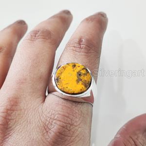 Grossiste Bague pour homme Bague naturelle en forme de bourdon Jaspe Pierre précieuse Bague de naissance Toutes tailles Bijoux de mariage arabe Bague en argent sterling 925 - Product Image 3