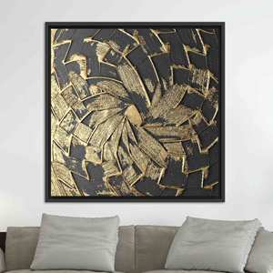 Elegante Impresión Abstracta en Lienzo Negro y Dorado: Diseño Moderno en Vidrio, Lienzo con Marco Negro - Product Image 1