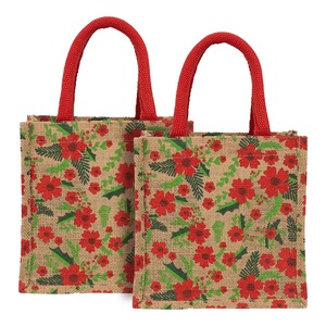 Bolsa pequeña de yute Premium con asas onduladas de algodón Patrón impreso para fiestas navideñas de cumpleaños Llevando regalos y más - Product Image 5