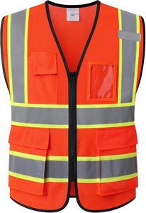 Chaleco DE SEGURIDAD reflectante de poliéster personalizado 160GSM amarillo fluorescente ropa de trabajo de alta visibilidad Chaleco Reflectante para la construcción - Product Image 6