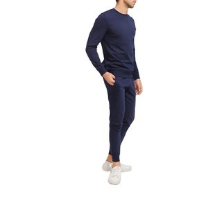 Conjunto de chándales de dos piezas de lana de algodón 100% para hombre al por mayor, jersey liso, sudadera, Camiseta deportiva de cuello redondo - Product Image 1