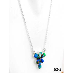 Southwest Style Peacock Dahlia <b>Opal</b> <b>Necklace</b> Handmade with Sterling Silver & Bezel Setting Flower Pattern - Product Image 3