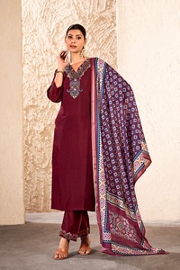 ชุด kurti 3ชิ้นผ้าโรมันแท้พร้อมงานปักที่สวยงามเหมาะสำหรับงานปาร์ตี้และโอกาสแบบดั้งเดิม - Product Image 2