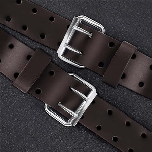 Ceinture à outils en cuir véritable de qualité supérieure, 100 % cuir, pour la construction, les agriculteurs, les travaux de bricolage, ceinture de 2 pouces de large, couleur marron. - Product Image 2