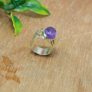 Bague en améthyste naturelle, argent sterling 925 massif avec anneau en laiton, bague statement, bague de promesse, grande bague pour elle, bijoux en améthyste - Product Image 5