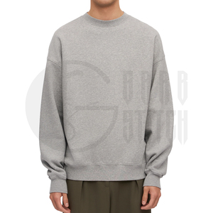 <b>Men's</b> Oversized Drop Shoulder Crew Neck <b>Sweatshirt</b> Heavyweight Cotton Fleece Pullover Casual <b>Grey</b> <b>Sweatshirt</b> - Product Image 2