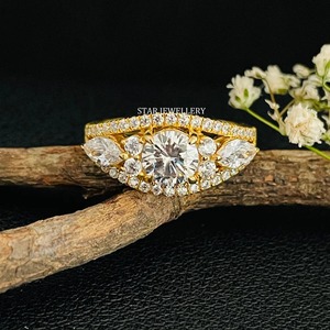 Bague de fiançailles STAR JEWELRY en or massif 14 carats, luxe chrétien, multi-pierres, diamant Moissanite taille brillant, sertie à griffes - Product Image 1