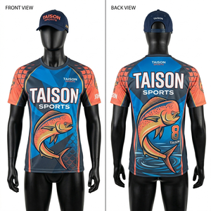 Maillot de pêche pour homme en polyester respirant, anti-humidité, imprimé par sublimation, motif poisson océan bleu-vert, panneau latéral, logo personnalisé - Product Image 4