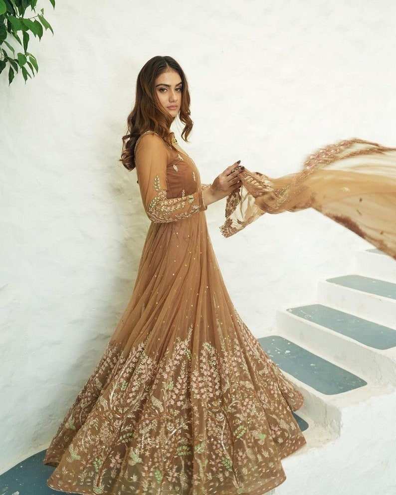 anarkali dress chocolate brown