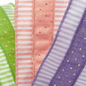 Romano Luxury Floral Wired Ribbon Dots Lines Design Birthday Halloween Wedding Christmas Hanukkah Easter Silk <b>Burlap</b> Polyester - Product Image 2