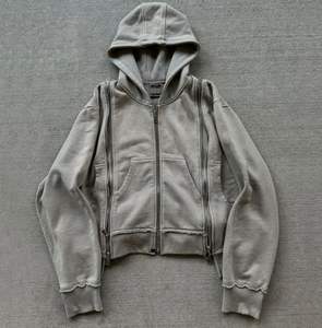 Fabricante personalizado 100% algodón pantalones de chándal acampanados y Sudadera con capucha de gran tamaño desgastado Vintage Sun Faded Zip up ácido lavado Sudadera con capucha hombres - Product Image 3