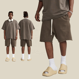 Pantalones cortos de sudor transpirables impermeables de LICRA/poliéster sólidos de cintura media personalizados para hombres, lavado con ácido de piedra desteñida al sol, estilo Hip Hop - Product Image 3