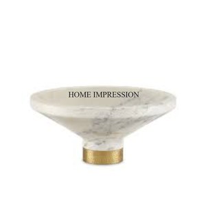 Tazón de forma redonda hecho en mármol de diseñador único blanco y negro de aspecto más moderno con base de metal chapado en oro de proveedor indio - Product Image 2