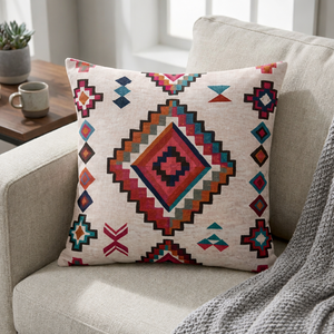 Housse de coussin réversible géométrique bohème en laine faite à la main avec fermeture boutonnée, style aztèque, pour canapé et salon - Product Image 3