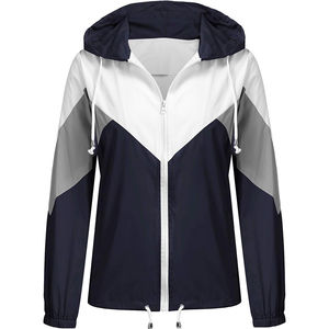 Chaqueta de lluvia ligera e impermeable para mujer, cortavientos transpirable con estampado informal y capucha para senderismo, cierre de cremallera - Product Image 3