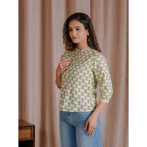 Top Corto de Algodón Butti Crema para Mujer, Estilo Básico, Transpirable, Tejido, con Decoración Fruncida y Patrón Brillante, Talla Única - Product Image 4