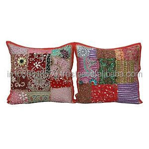 Taie d'oreiller ethnique en coton patchwork, 17 pouces, brodée à la main, style indien, pour la maison - Product Image 2