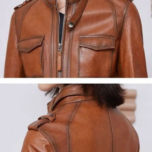 Blouson de moto en cuir véritable pour femme, nouveau design original, tendance, chaud, respirant, doublure en nylon, vente en gros - Product Image 4