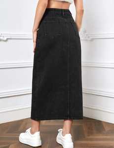 ผู้ผลิตเสื้อผ้าขายส่งผู้หญิงสาวกางเกงยีนส์ผ้าฝ้ายขายร้อนแฟชั่นSlitกระโปรงยีนส์ที่กําหนดเองMidiกางเกงยีนส์เอวยางยืด - Product Image 3