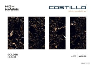 Carreaux de sol en porcelaine haute brillance 600x1200mm - Design moderne européen couleur noir doré antidérapant antibactérien 9MM d'épaisseur pour intérieur - Product Image 2