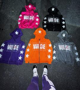 Custom <b>Men's</b> <b>Hoodie</b> with Zipper Sunfade Design 500GSM Rhinestone Distress Patch Heavyweight Cotton Custom <b>Men's</b> Zipper <b>Hoodie</b> - Product Image 6