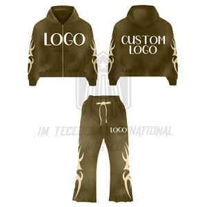 New Winter Regular Vintage Heavy Acid Wash Breathable Casual Sweat Suits Men's Distressed Custom <b>Applique</b> <b>Patch</b> Embroidery - Product Image 2