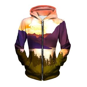 Nouveau style mode Streetwear automne poids lourd imprimé coupe régulière quart Zip sweats à capuche pour hommes - Product Image 3