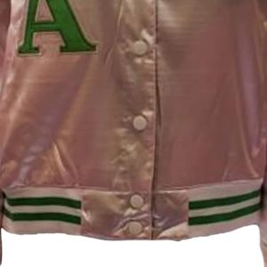 Pink Satin <b>Jacket</b> Women Varsity Style Bomber <b>Jacket</b> Fashion Casual Outerwear Button Front Streetwear Apparel Stylish Wholesale - Product Image 2