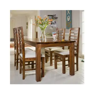 Leading Supplier of Best Quality Wholesale Handmade Harley Dining Table Set In Solid Sheesham Wood (5ft Table + 4 Chairs)