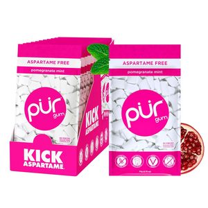 Goma PUR |   Chicle Sin Aspartamo |   100% Xilitol |   Goma de mascar con sabor a granada y menta natural, 55 piezas (paquete de 12) - Product Image 4