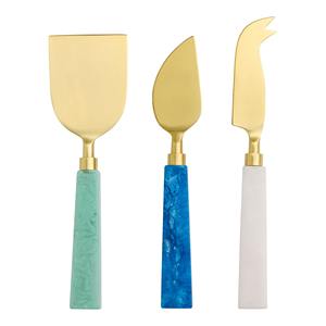 Nuevo Juego de Cuchillos para Queso de Acero Inoxidable Personalizado, con Patrón de Madera y Resina, Acabado Dorado, con Cuchara para Servir y Cortar Queso - Product Image 1