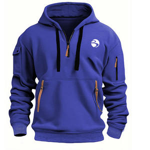 Sudadera con capucha personalizada para hombre, Sudadera con capucha de color sólido de gran tamaño con media cremallera y varios bolsillos, jersey con capucha para hombre - Product Image 5