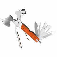Hache multifonctionnelle en acier inoxydable et bois coloré de 17 cm, outil automobile, hache de camping extérieure, marteau à griffes coniques polyvalent pour verre et clous