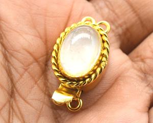 <b>Rose</b> <b>Quartz</b> Gemstone Oval Box Clasp 18K Gold Plated 1-3 Strand Jewelry Making Clasp 26X15X10MM-B620 - Product Image 4