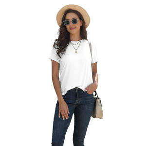 Camiseta de Algodón Lisa para Mujer, Ajuste Cómodo, Textura Suave, Ropa Casual de Verano, Prenda Básica, Producción Directa de Fábrica al por Mayor - Product Image 3