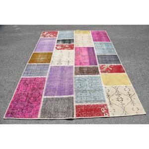 Tapis turc vintage, tapis patchwork 5,6x7,6 pieds, tapis en laine à motifs floraux violets - Product Image 1