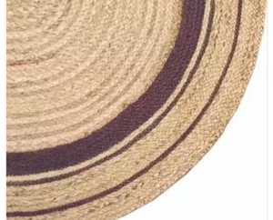 Modern Eco-Friendly Jute <b>Rug</b> Solid Color with <b>Black</b> Design Braided Round Antimicrobial Non-Slip Flat Pile Machine Made - Product Image 3
