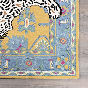 Custom Handmade Modern <b>Wool</b> Rug Blue <b>Yellow</b> Tufted Featuring Bengal Tiger Design 5x8 10x14 Feet for Kids' Room Home Floor - Product Image 3