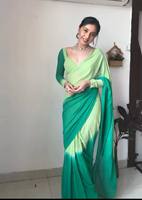 Saree Tradisional India Siap Pakai Bahan Crepe Georgette Bordir Cetak untuk Musim Panas dan Dingin, Cocok untuk Pesta, Etnik, dan Pelindung dari Sinar Matahari