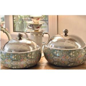 Hotpot en métal traditionnel forme ronde conception imprimée casserole en métal fantaisie classique élégant événement chauffe-aliments en métal de table - Product Image 1