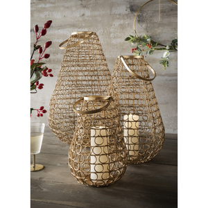 ที่ใส่เทียนแบบกรงลวดทันสมัยพร้อมโคมไฟโลหะสไตล์อุตสาหกรรมฐานทองสำหรับเทียนเสาห้องนั่งเล่นหรือตกแต่งลานบ้าน - Product Image 3