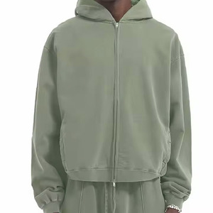 100% coton lourd unisexe fermeture éclair hommes sweat à capuche fabricant 500 Gsm français éponge surdimensionné Vintage fermeture éclair à capuche pour hommes - Product Image 3